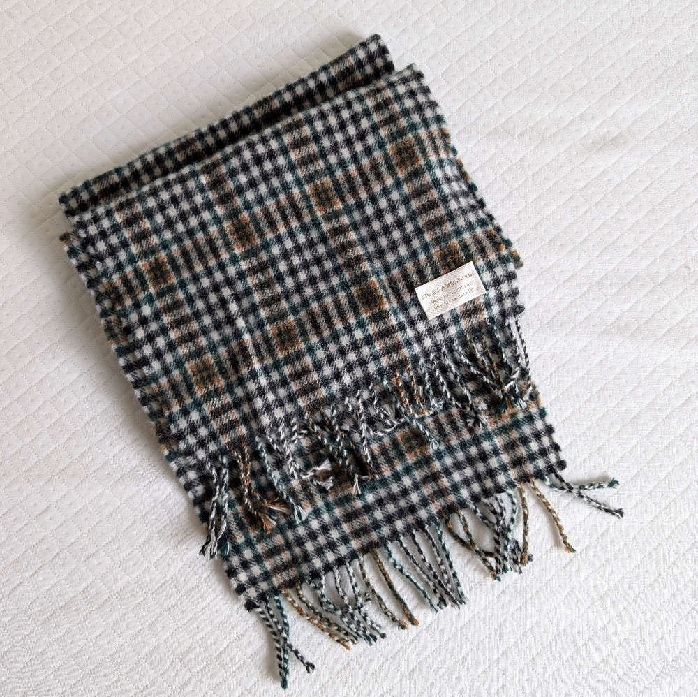 Unisex Made in Scotland Green Black Brown Plaid Fringe Scarf 100% lambswool